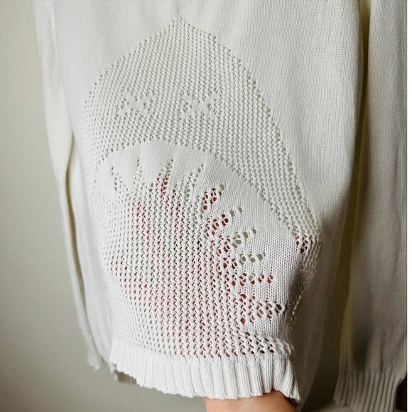 Billabong White Boat Neck High Low Shark Knit Pattern Sweater M - Picture 4 of 16